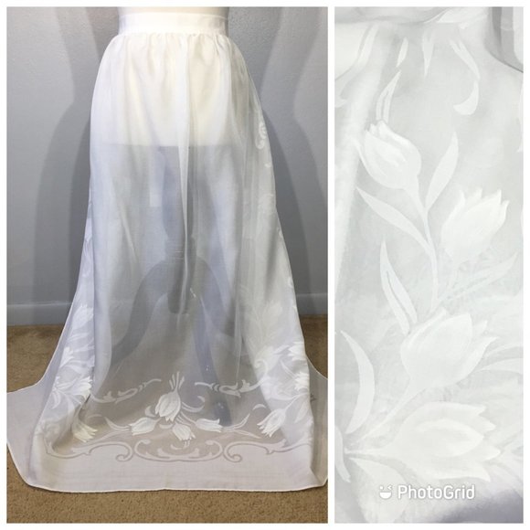 Vintage Accessories - Vintage Long White Apron, Makylene Fabric Made in Spain, Cottagecore Pinafore